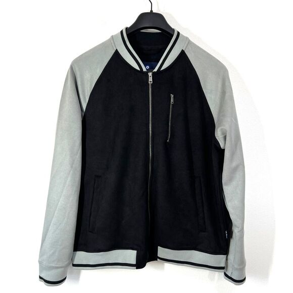 Ben Sherman The Original‎ Faux Suede Bomber Jacket Mens XL Black Gray Full-Zip - Picture 1 of 10